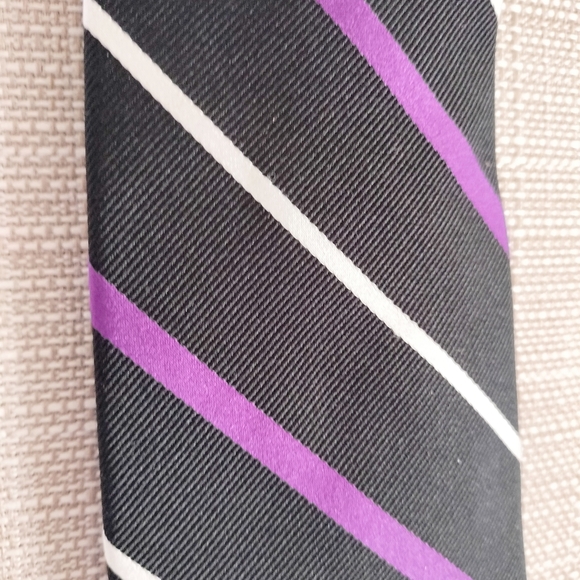 Lauren Ralph Lauren Silk Repp Tie Striped Multicolor Purple/Black/White Silk - Picture 2 of 10